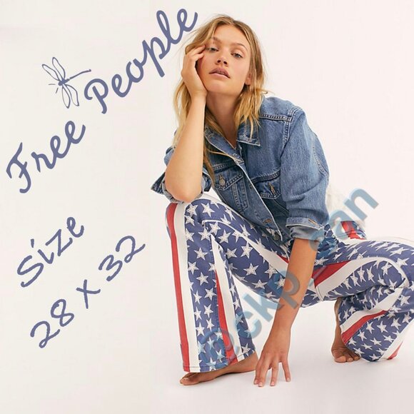 NWOT Free People Penny Pull-On Printed Flare Jeans Sz 28 - Picture 1 of 16
